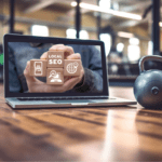 An image of a computer displaying a website and a GYM with local SEO